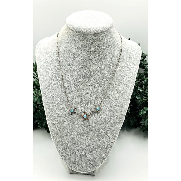 Silver Tone Necklace With Star Charms and Turquoise Accents By Paradise - Picture 3 of 5
